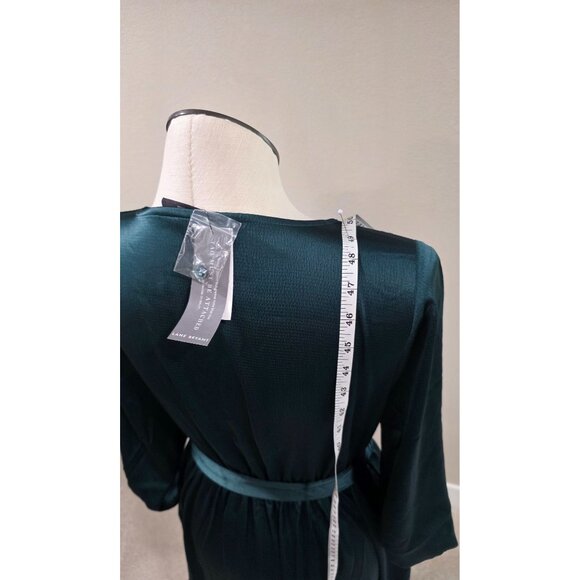 Lane Bryant Womens V-Neck Satin Dress With Tie Belt Dark Green Size 12 New With - Picture 12 of 14